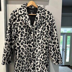 Bebe Faux Snow Leopard Fur Coat